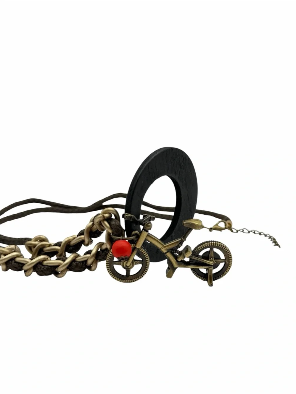 Bicycle Pendant Necklace Black Wood Rope Chain Boho Statement Jewelry New
